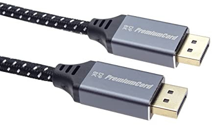 PremiumCord Câble DisplayPort 1.4 8K M/M 1,5 m, DisplayPort vers DisplayPort, 32,4 Gbps, vidéo 8K @ 60Hz, 4K @ 120Hz 2160p, HDCP 2.2, connecteurs dorés, câble textile tressé.