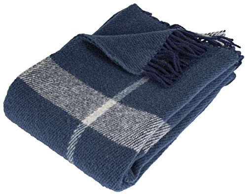Arctic Wolldecke Toke - Hochwertiges Wollplaid im Scandi Design - 100% Schurwolle mit Woolmark Siegel - 130 x 200 cm - Blau