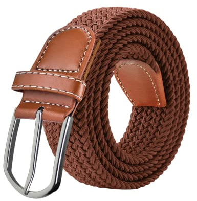 SWAUSWAUK Ceinture Tressée Élastique pour Homme et Femme - Ceinture Élastique Confortable Unisexe Ceinture Tressée pour Jeans Shorts Pantalons Décontractés (Marron, XL, 130 cm)