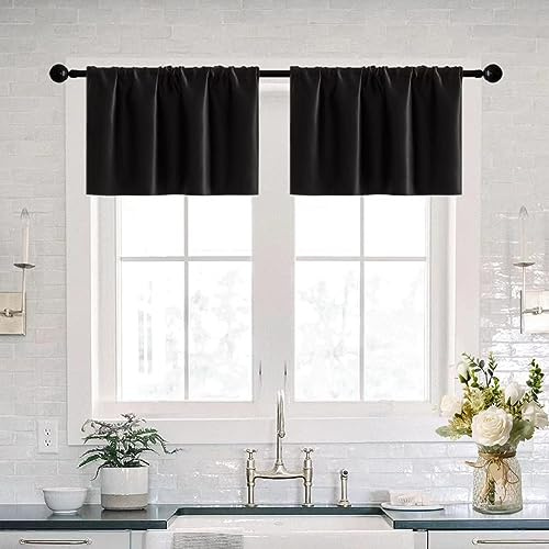 Lot de 2 rideaux de fenêtre de sous-sol de 40 cm de long, assez larges avec passe-tringle - Cantonnière occultante - Pour salon, décoration moderne, chambre à coucher, camping-car, salle de bain