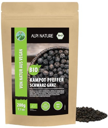 Alpi Nature Kampot Peppar Svart BIO 200g, Ekologisk Hela Pepparkorn, Kampot Svarta Pepparkorn