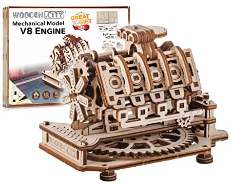 Wooden.City Kit Modello In Legno Da Costruire - Motore V8 - Meccanico - Compleanno Per Adolescenti E Adulti - Puzzle 3D Giocattolo Fai Da Te - Taglio Laser