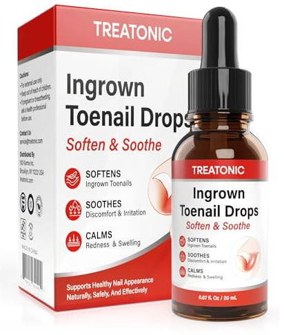Treatonic Ingrown Toenail Treatment - Ingrown Toenail Pain Reliever and Softener Kit for Easy Trimming with Silicone Gel Toe Caps