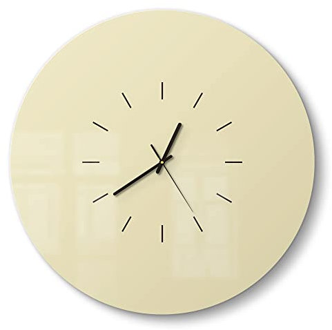 DEQORI Glasuhr | rund Ø 50 cm | Unifarben - Beige | große XXL Design Uhr aus Glas | leise Wanduhr für Wohnzimmer & Küche | Moderne Hingucker Uhr für die Wand