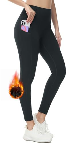 baleaf Damen Thermo Leggings gefütterte Winter Hose mit Teddy Fleece high Waist Winter wasserdichte Sporthose Schwarz XL