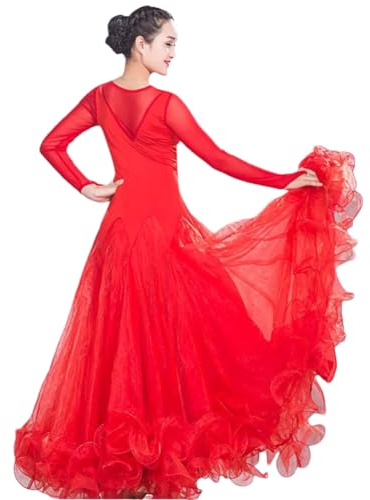 Big Swing Vestito da Valzer Rumba Liscio Abiti da ballo Standard Sociale Abito Moderno Danza Sala Da Ballo Abito, Rosso, M