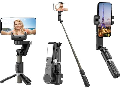 SRIKEKL Selfie Stick Gimbal Stabilizer, 360° Rotation Tripod with Wireless Remote & Fill Lights, Portable Phone Holder, Auto Balance 1-Axis Gimbal for Smartphones Tiktok Vlog Youtuber Live Video