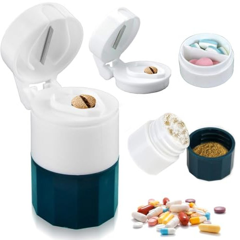 JYTDBCS Multifunction Pill Cutter, 4 in 1 Pill Splitter Crusher Box Tablet Cutter Compact Portable Pill Crusher Grinder Perfect Pill Splitter for Tablets Small Pills Fine Powder Travel