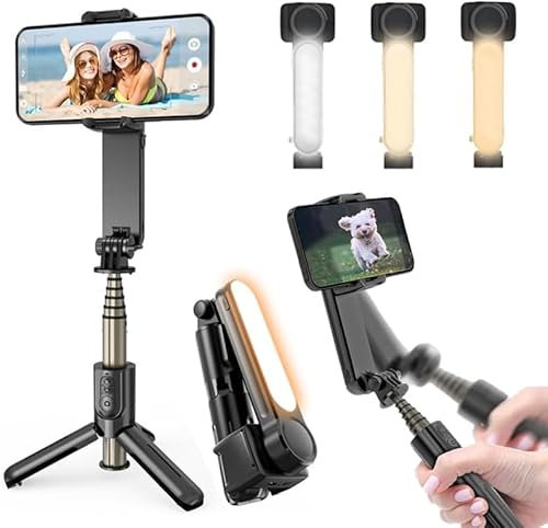Gimbal Stabilizer for Smartphones,Phone Gimbal,Selfie Stick with fill light,portable and Foldable, Vlogging Stabilizer, YouTube and TikTok Videos - Black