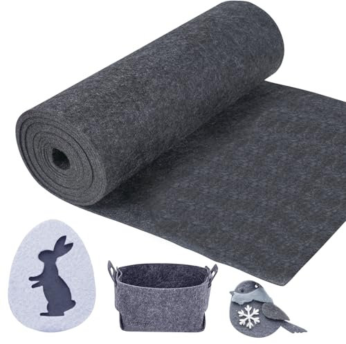 ihaspoko Filzstoff - 30cm x 300cm Meterware Bastelfilz - 3mm Dicke Dekofilz Filzstoff - für DIY Filzunterlage Patchwork Handwerk Filzstoff (Anthrazit)