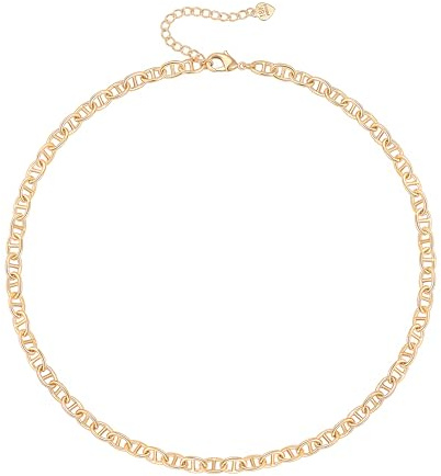 KOOUNUATA Collana Choker in Catena Anchor Mariner in Oro 18K per Donna Collana Minimalista a Fagioli di Caffè con Link Ping Nose per Sovrapporre 16”