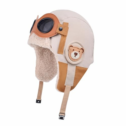 AYPOW Bonnet d'Hiver en Polaire Thermique Enfants 6-12 avec Lunettes Détachables, Coupe-Vent Imperméable Réglable Chaud Bonnet pour l'Extérieur Ski Randonnée Cyclisme, Casquette d'Hiver Garçons Filles