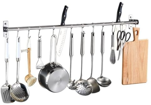 TentHome Küchenreling Küchenutensilienhalter Küchen Stange Edelstahl Relingleiste Küchenhelfer Relingsystem für Küchenutensilien Küchenleiste 100cm mit 18 beweglichen Haken