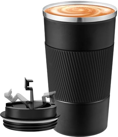 TTSTOIEE termo café 510ml/17oz, termo para café caliente y frío portátil, acero inoxidable de doble capa de vaso (negro)