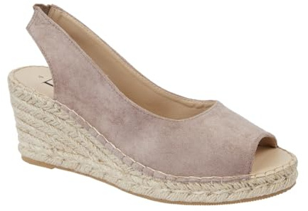 Shoes By Emma Women's Faux Suede Peep Toe Elasticated Slingback Hessian Espadrille Wedge Sandals (Sand, UK Footwear Size System, Adult, Women, Numeric, Medium, 7)