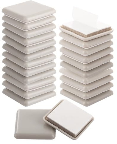 ASelected 24 PCS Furniture Sliders, 40mm Heavy Furniture Mover, Square Chair Sofa Sliding Pads, Self Adhesive Gliders, Furniture Gliders for Carpet and Hard Wood Floors