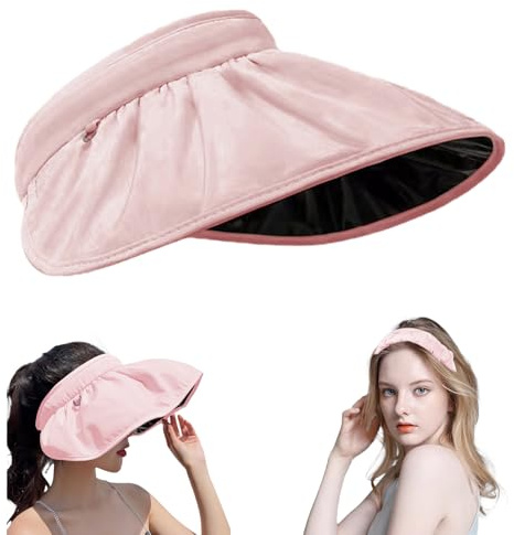 KASESSS Viseras para Mujer, Visera Mujer Diademas 2 en 1, Plegable Sombrero mmujer Verano, ala Ancha Sombreros para el Sol, Gorras y Sombreros Protección UV, Enrollable Gorra Proteccion Solar, Rosa