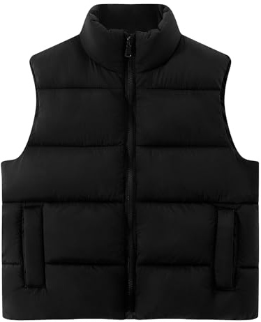 Spring&Gege Boys Zip up Puffer Vest Winter Outdoor Warm Zipper Lightweight Sleeveless Padded Jackets, Black, Size 9-10 Years