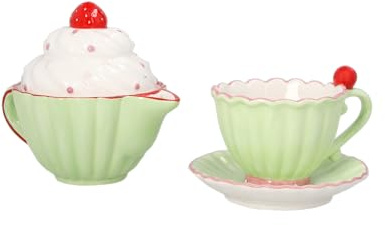 Keyhomestore | Juego de tetera y taza de cerámica | Servicio de té elegante, idea de regalo refinada para desayuno o decoración de mesa, diseño elegante y armonioso – Made in Italy