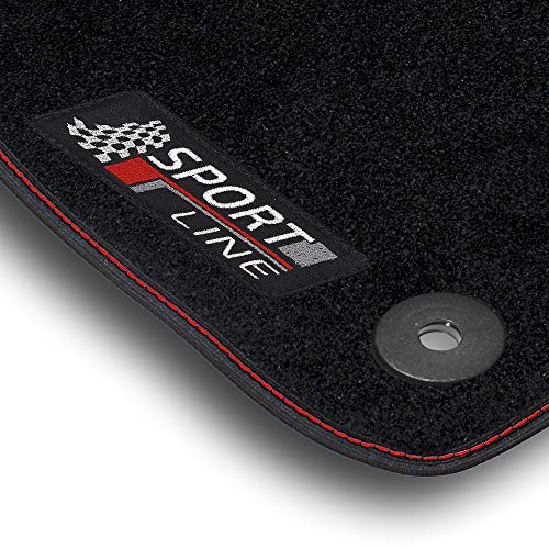 Autofußmatte Sport Line mit Stick Logo rot-grau & Bandeinfassung mit roter Ziernaht für Ford Transit Custom Baujahr 2024 - | Druckknopf Befestigung