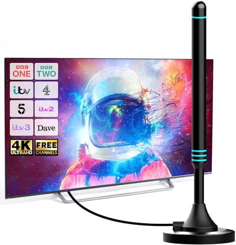 Indoor TV Aerial Magnetic Base Compact Antenna Compatible with All Smart and Standard Televisions Stable Signal Reception Supports 8K 4K 1080P for Home Bedroom Caravan Use 5M Coaxial Cable