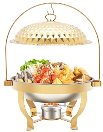 OUBUBY Rund Chafing Dish Buffet Set 8L Rostfritt stål Buffet Värmebehållare Snabbt Monterbar Matvärmare med Lock & Vattenpannaställ för Catering, Buffé och Fest (8L)
