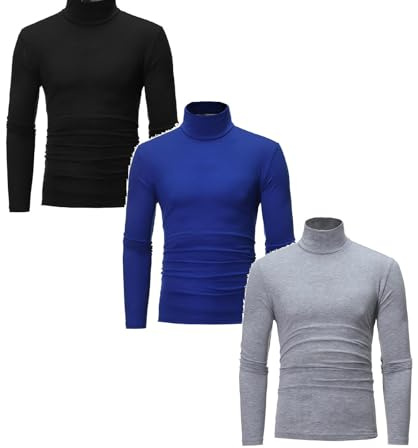3 Pack Mens Turtle Neck Tops Long Sleeve Thermal Underwear Roll Neck Top Casual Spring Pullover Knitted Mock Tee Undershirt Winter Warm Shirts Sweaters for Mens UK Dress Tee Shirt