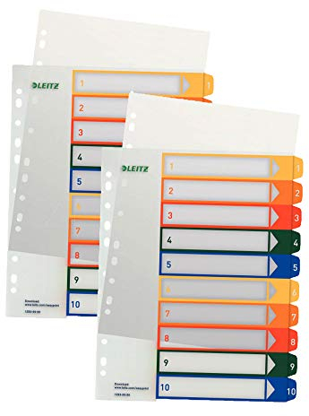 Leitz 12930000 PC-beschriftbares Register, A4, Polypropylen, 1-10, mehrfarbig (2er Pack)