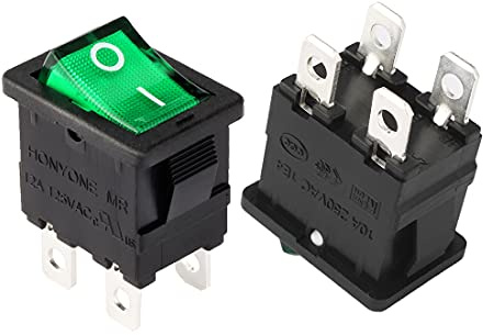 sourcing map 5Pcs AC 12A/125V 10A/250V DPST 4P 2 Position Vert LED lumiere Bateau Mini Interrupteur à Bascule On Off Bouton pour Sécurité