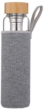 sunkey Bouteille Eau en Verre 1L avec Infuseur à Thé et Fruits Bambou Couvercle Néoprène Housse sans Bpa, Gourde en Borosilicate Verre Écologique