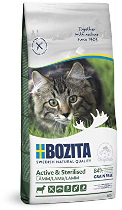 BOZITA Active & Sterilised Cordero sin Cereales - Alimento seco para Adultos principalmente Gatos Que Viven al Aire Libre, 2 kg