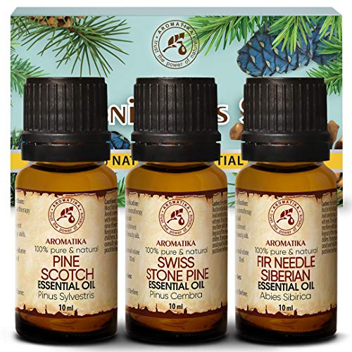 Set di oli essenziali 3x10ml - Pino cembro - Pino silvestre - Olio essenziale di Ago D'Abete - 100% puro e naturale per aromaterapia - Sauna