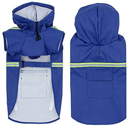FUNAT Poncho per Cani di Grossa Taglia con Cappuccio, Impermeabile Riflettente per Cani, Cappotto per Cani Impermeabile