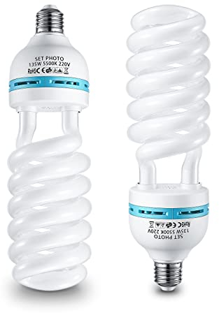 TLGREEN Lot de 2 Photo Studio Ampoule E27 5500K 135W 220V, Photographie Lumiere du jour, Vidéo Lumière à Economie d'Energie, pour Photo Studio, Vidéo, Softbox