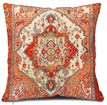 Snycler Antiker persischer Kirman-Teppich, bedruckter Kissenbezug, quadratischer Kissenbezug, weicher Kissenbezug, Heimdekoration, für Wohnzimmer, Couch, Sofa, Auto, 45,7 x 45,7 cm