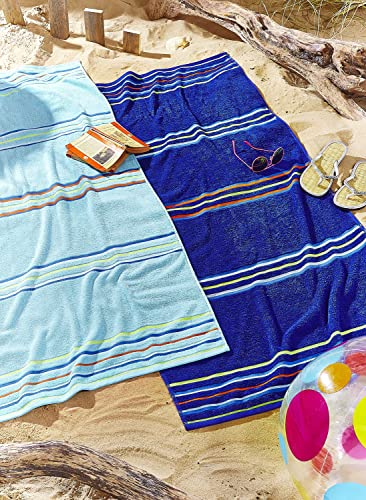 Catherine Lansfield Rainbow Cotton Beach Towel Pair Blue
