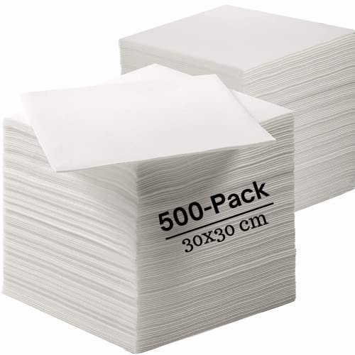 500 x White Serviettes Paper Napkins (30 x 30 cm) 1-Ply Strong Serviettes, Super Soft Paper Tissues, Cocktail Napkins, Disposable Napkins - Best for Christmas, Parties, Halloween, Thanksgiving