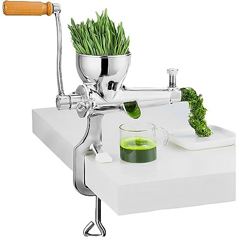 QUTBAG Extracteur de jus Manuel d'herbe de blé, Presse-Agrumes Portable de Bureau en Acier Inoxydable avec Tapis en Silicone, Outil d'extraction de jus de santé à Domicile pour céleri Chou frisé