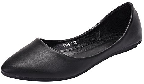 ANUFER Women's Ballet Flats Pointed-Toe Microfiber Leather Slip-on Dress Pumps Shoes Black SN020536 UK7.5=EU41.5=CN43