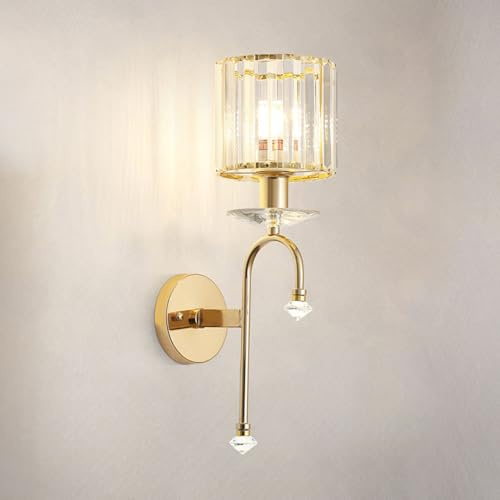Vintage Crystal Wall Sconce, Moderna Inomhus VäGglampor E27 Svart Kristall VäGglampa, FöR Sovrum SäNg Vardagsrum Hall VäGgbelysning (Guld-a)