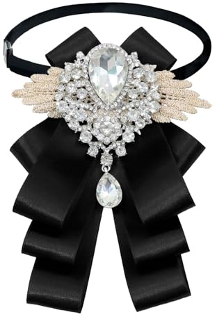 Luckyvestir Womens Bow Tie Ribbon Black Rhinestone Bow Ties Men Crystal Bowknot Bowtie for Wedding Party Banquet