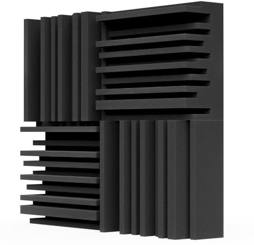 BXI Thick Acoustic Foam Panels, 30 X 30 X 7.8 cm 4 Pcs Broadband Sound Absorbing Foam, Dense Soundproof Padding Tile, Recording Studio Foam Absorber, Groove Decorative 3D Wall Ceiling Panel