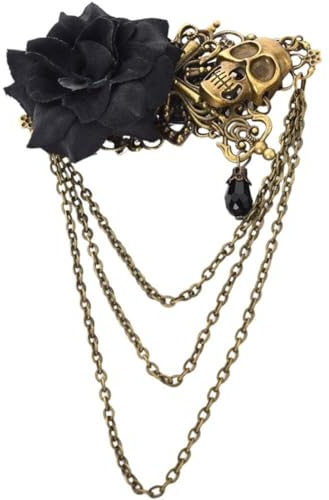 Broche Gótico Steampunk Pin Vintage Calavera Rosa Flor Cadena Solapa Pin Abrigo Pin Para Accesorios De Disfraz