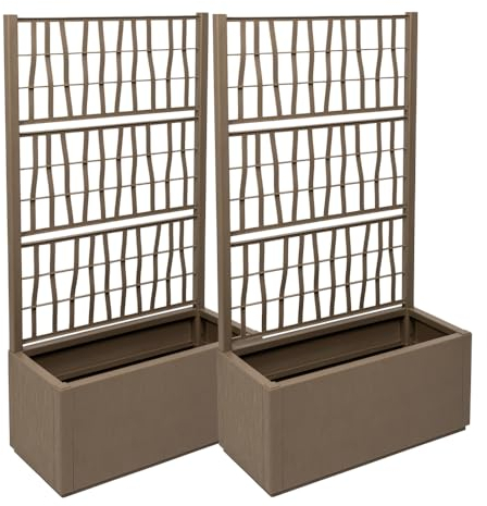 2 x Kreher® XL Rankgitter, Spalier mit Pflanzkasten aus robustem Kunststoff. Maße BxTxH in cm: 80 x 36 x 140 cm. Top für Garten, Terrasse und Balkon! (Taupe)