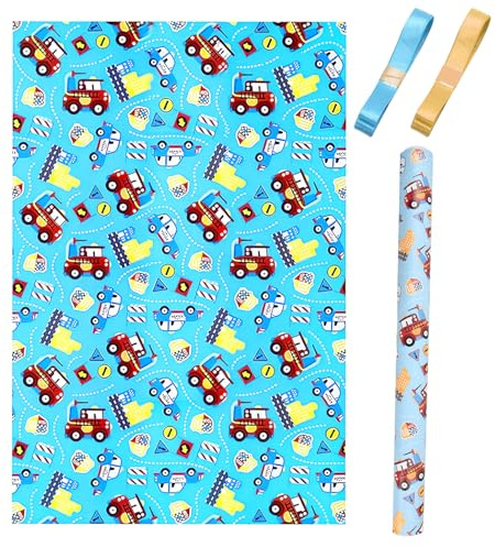 51 * 75cm Blu Car Carta Da Regalo Carta Regalo Ragazzo Carta Da Regalo Compleanno Carta Regalo Bambini 2 Nastri (Oro, Azzurro Cielo) Carta Da Regalo Per Bambini Set Regalo Di Compleanno