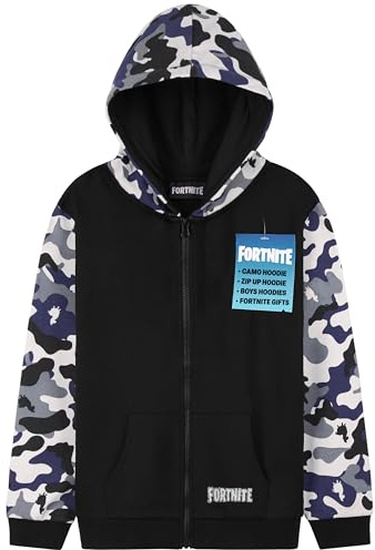 Fortnite Sweats à Capuche Garçon Pull Ado Veste Enfant Sweat Zippé Chaude Gaming Manches Longues Style Décontracté Cadeau Gamer (14-15 Ans, Noir/Camouflage)