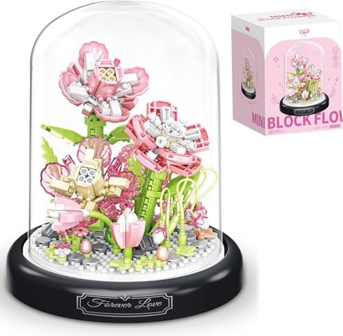 Kit de Blocs de Construction de Fleurs, Ensemble de blocs de construction de Artificielles à Faire Soi même Avec Housse Anti poussière, Bouquet de Fleurs Cadeau pour Adultes Adolescents (Gardénia)