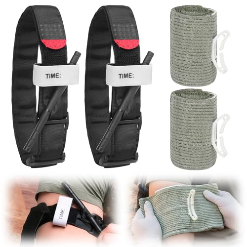 Mineup Tourniquet bandageset, 2 st 15 cm Israeli Emergency Bandage + 2 st 95 cm Tournique Taktisk, taktisk turniquet, nödfallsband, första hjälpen bandage för bergsklättring sport camping
