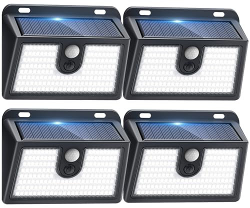 Solar Security Lights Outdoor, 149 LED Motion Sensor Light with 3 Lighting Modes IP65 Waterproof 270° Wide Angle Solar Powered Lights Wall Light for Door, Fence, Yard, Garage, Garden Cool White 4 Pack