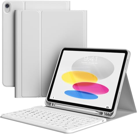 zoyu Hülle mit Tastatur für iPad A16 2025 / iPad 11./10. Generation 2022 10,9 Zoll, Magnetisch Bluetooth-Tastatur mit QWERTZ-Layout, Weiches TPU Stoßfest, Schule/Büro/Geschäft, Grau